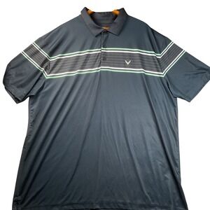 Callaway Polo Shirt Mens XXL Grey Green Opti-Dri Striped Golf Tee